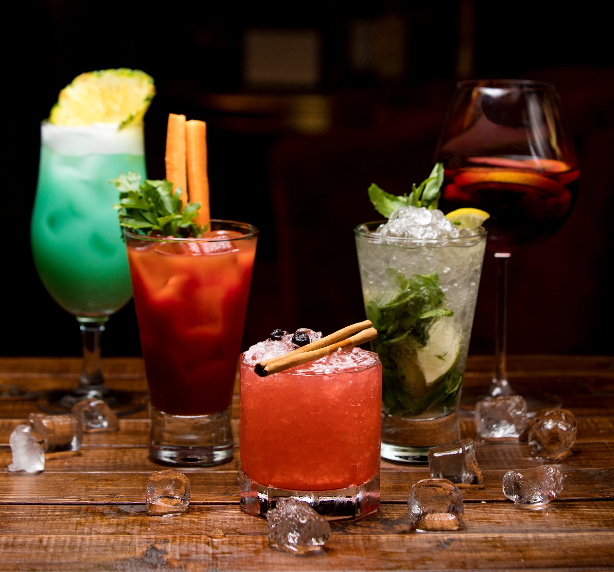 cold cocktails of different colors on the table